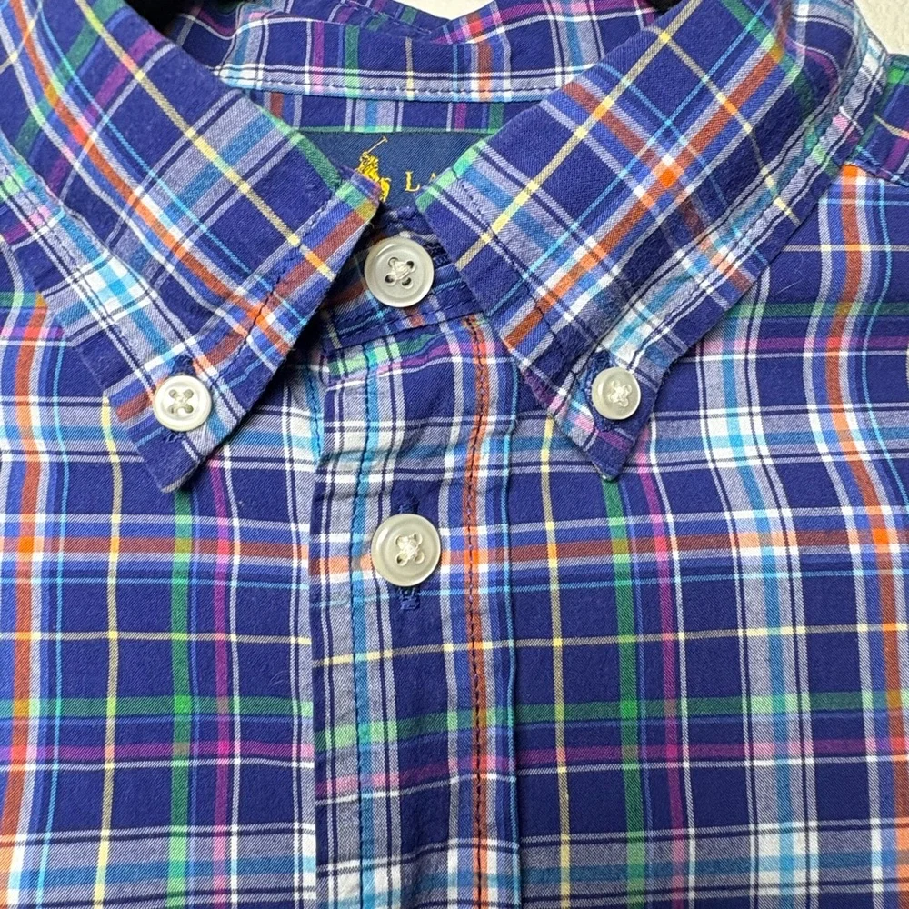 Ralph Lauren Boys Blue Plaid Button Up Shirt Size M 10-12